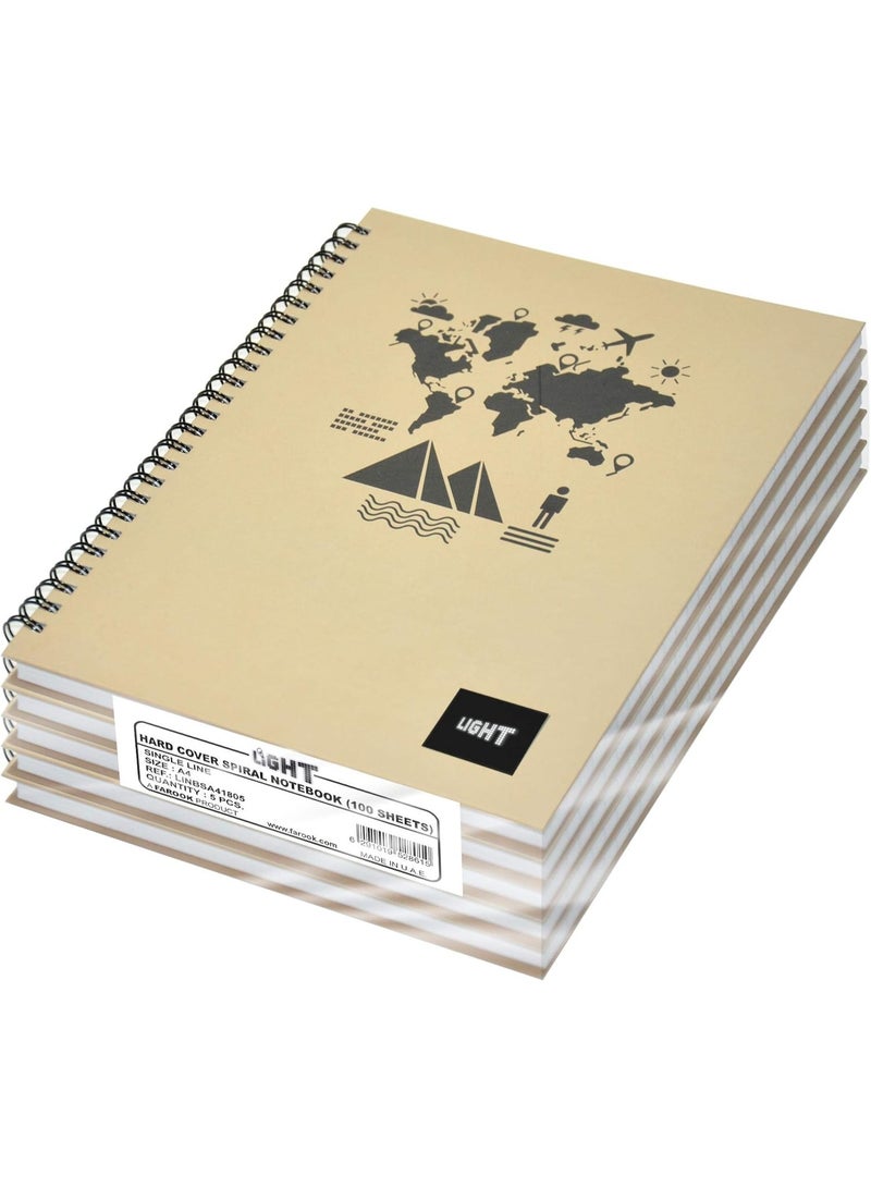 FIS Light Spiral Hard Cover A4 Single Line Notebook (Pack of 5 Pieces x 100 Sheets) - LINBSA41805 - Image 1